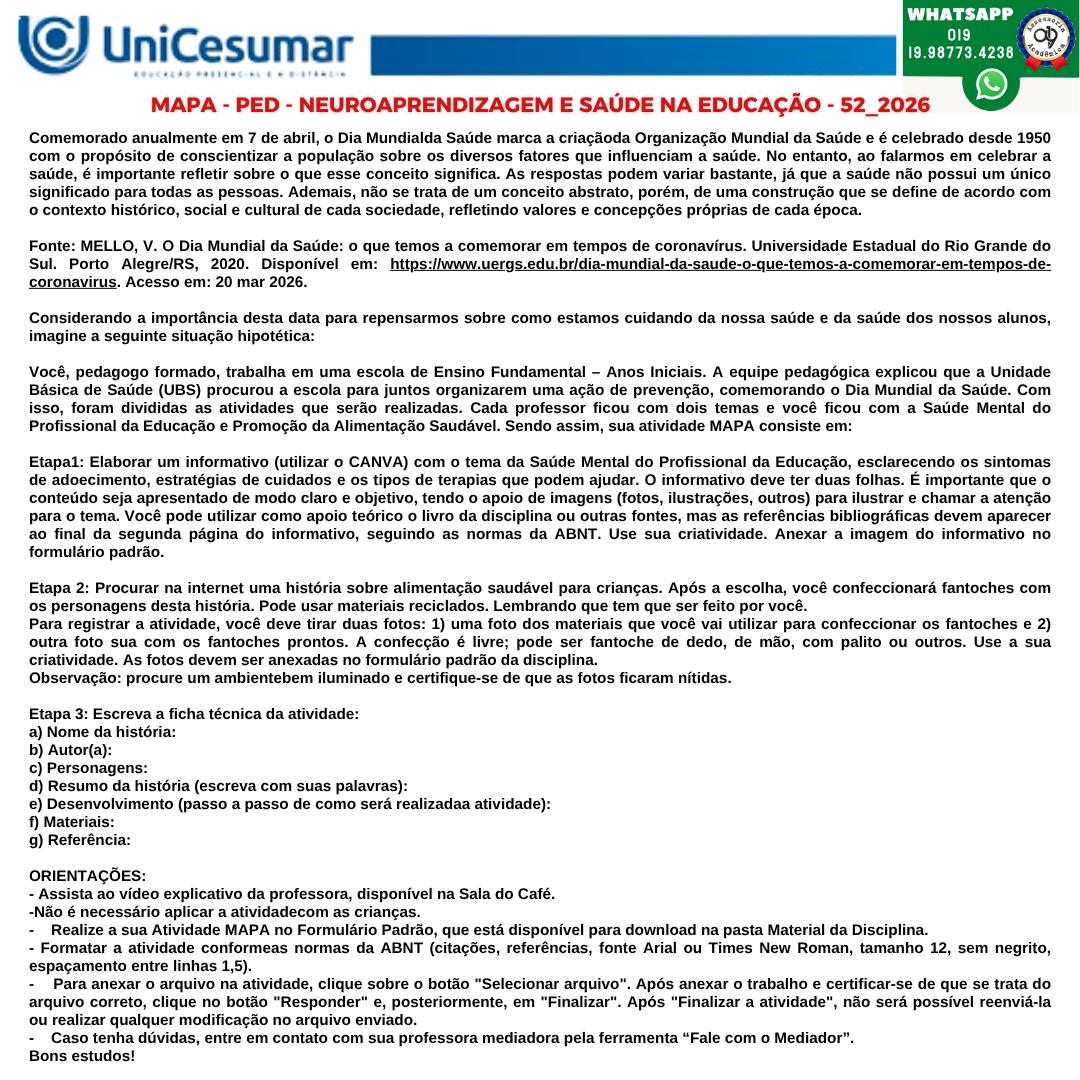1ª QUESTÃO Comemorado anualmente em 7 de abril, o Dia Mundial da Saúde marca a criação da Organização Mundial da Saúde e é celebrado desde 1950 com o propósito de conscientizar