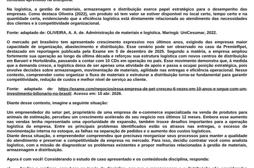 1ª QUESTÃO Olá, estudante! Chegou o momento de realizar a Atividade MAPA. Esta atividade proporcionará a você uma aplicação prática sobre o conteúdo aprendido na disciplina.