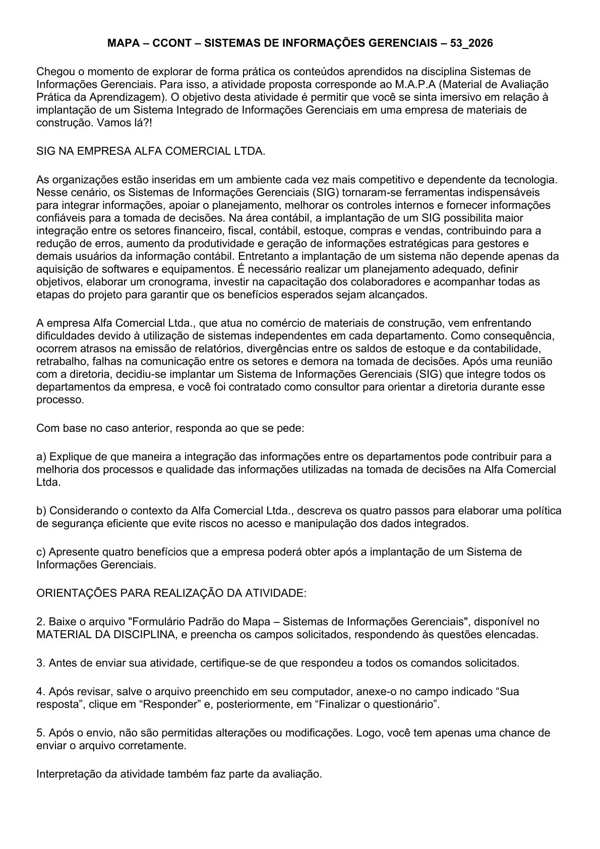 MAPA SISTEMAS DE INFORMAÇÕES GERENCIAIS